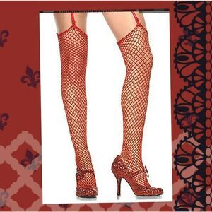 Red Fishnet Stockings Thigh High